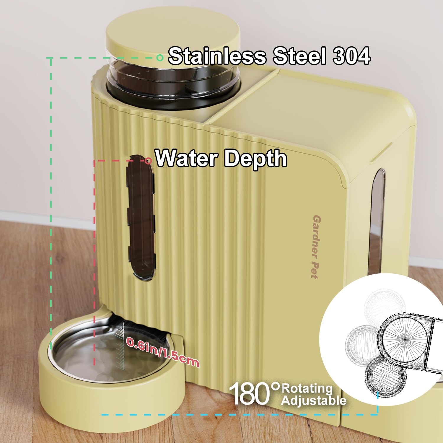 Gardner Pet Gravity Automatic 2-in-1 Pet Feeder, 0.8 Gallons*2 Cat Feeder and Water Dispenser Set, 100% BPA-Free and Stainless Steel Water Bowl for Dogs, Cats, Rabbits, Puppies (Yellow)