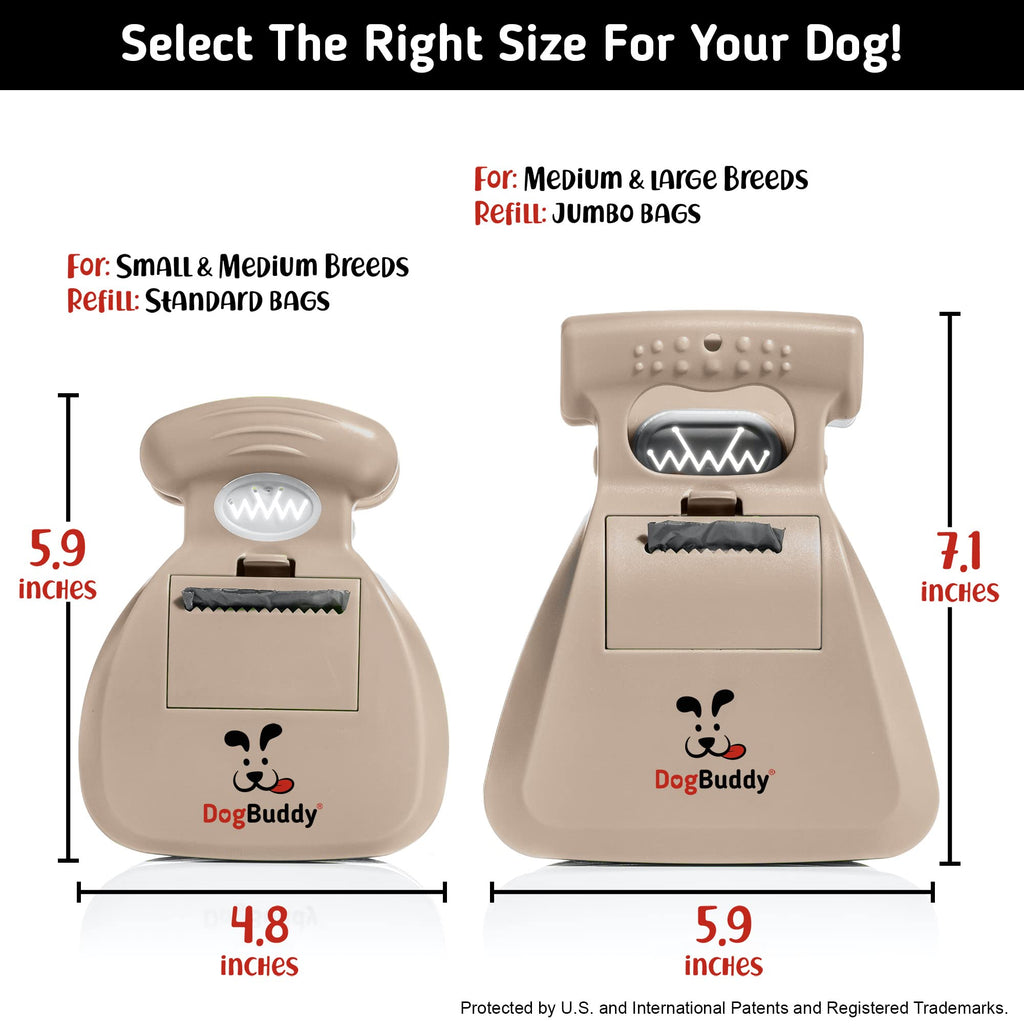 DogBuddy Pooper Scooper, Portable Dog Pooper Scooper, Poop Scooper for Small and Large Dogs, Pooper Scooper with Bag Attachment, Leash Clip and Dog Waste Bags Included (Large, Taupe)