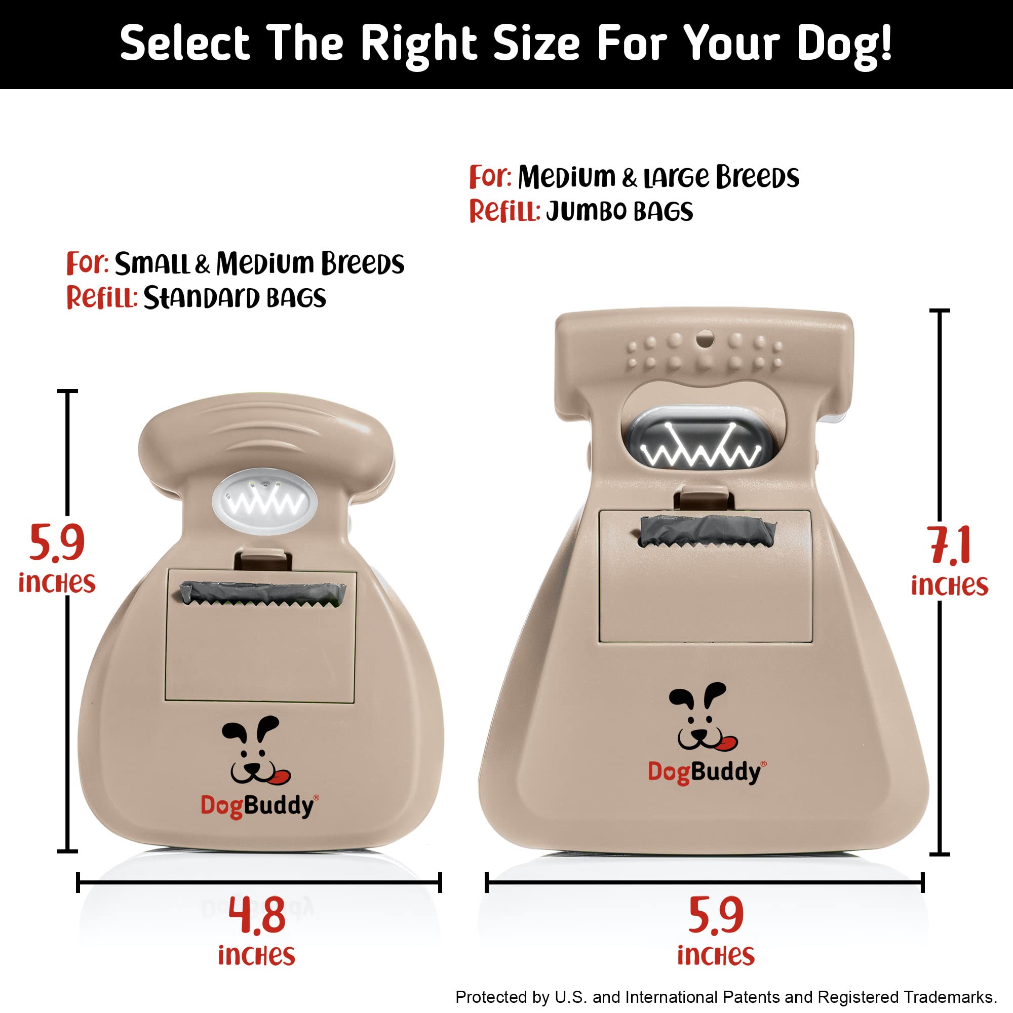 DogBuddy Pooper Scooper, Portable Dog Pooper Scooper, Poop Scooper for Small and Large Dogs, Pooper Scooper with Bag Attachment, Leash Clip and Dog Waste Bags Included (Large, Taupe)