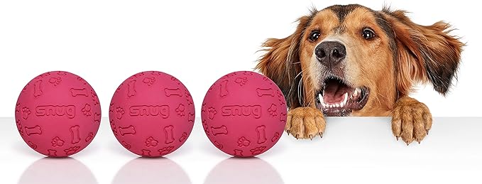 Snug Rubber Dog Balls for Small and Medium Dogs - Tennis Ball Size - Virtually Indestructible (3 Pack - Pink)