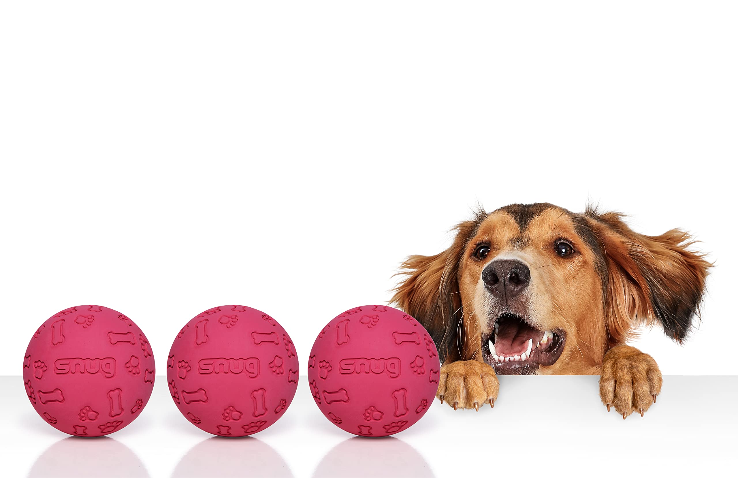 Snug Rubber Dog Balls for Small and Medium Dogs - Tennis Ball Size - Virtually Indestructible (3 Pack - Pink)