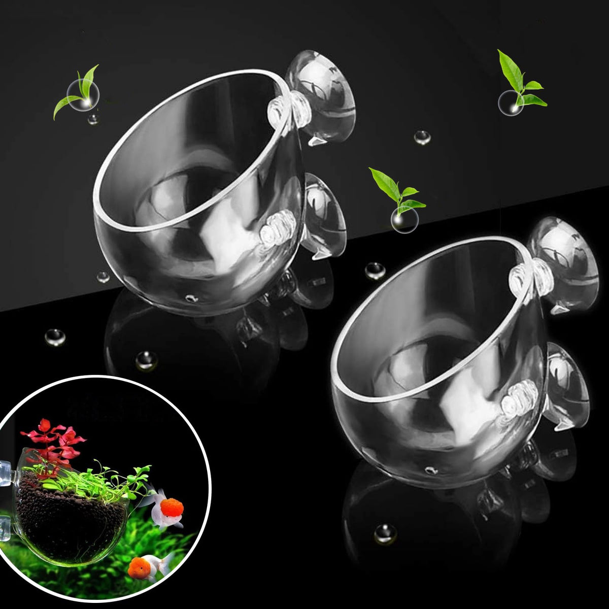 GLEFLE 2 PCS Aquarium Plant Holder Top Hanging Fish Tank Plant Pot Aquarium Planter Cups for Water Feature Decoration