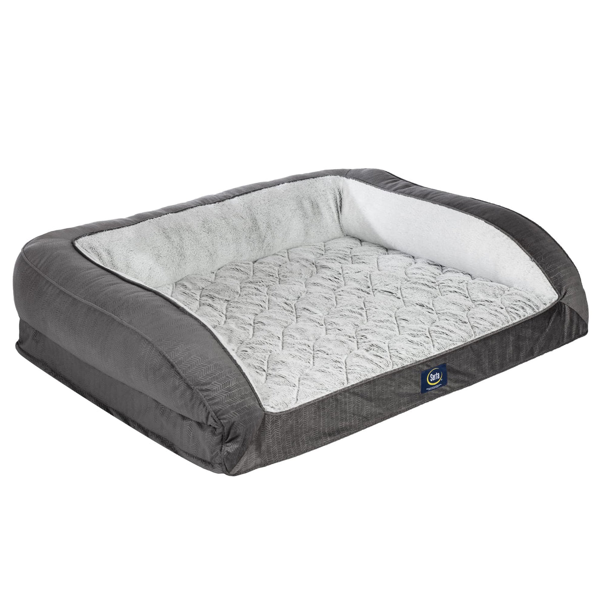 Serta Orthopedic Quilted Couch Dog Bed for Pets – Slate Gray (Large)