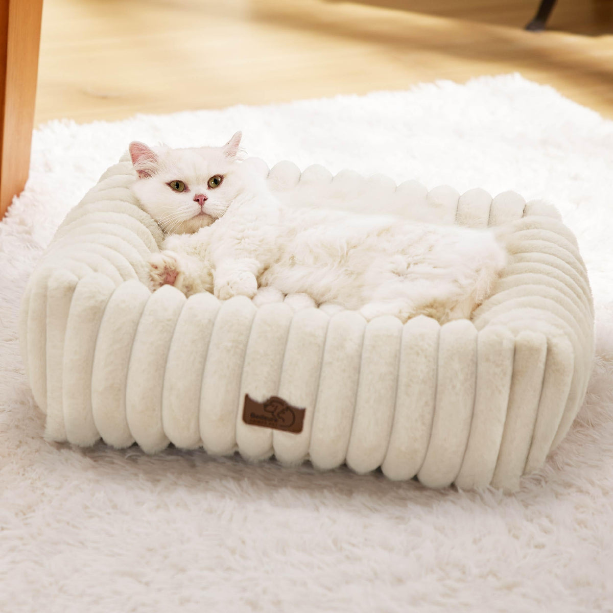 Bedsure ComfyFleece® Cute Dog Beds Large Sized Dog Washable，36in Cream