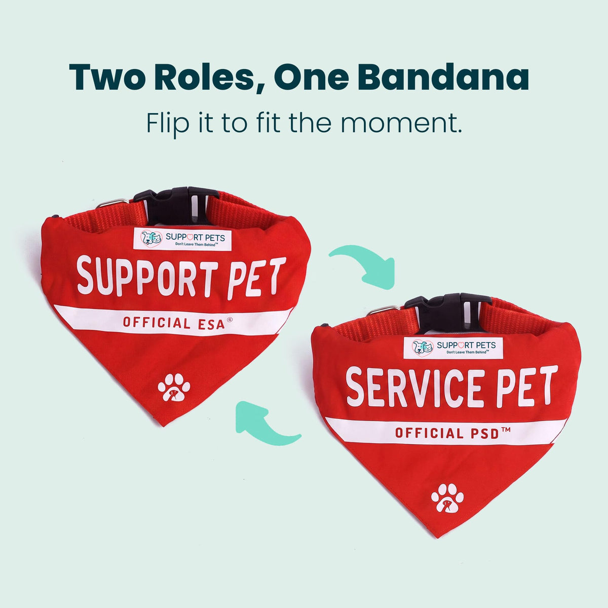 Service Dog Bandana, ESA and PSD Pet Scarf, Reversible Cotton Support Pet Accessories, Emotional Support Dog and Cat Bandana for Small and Medium Pets, Red