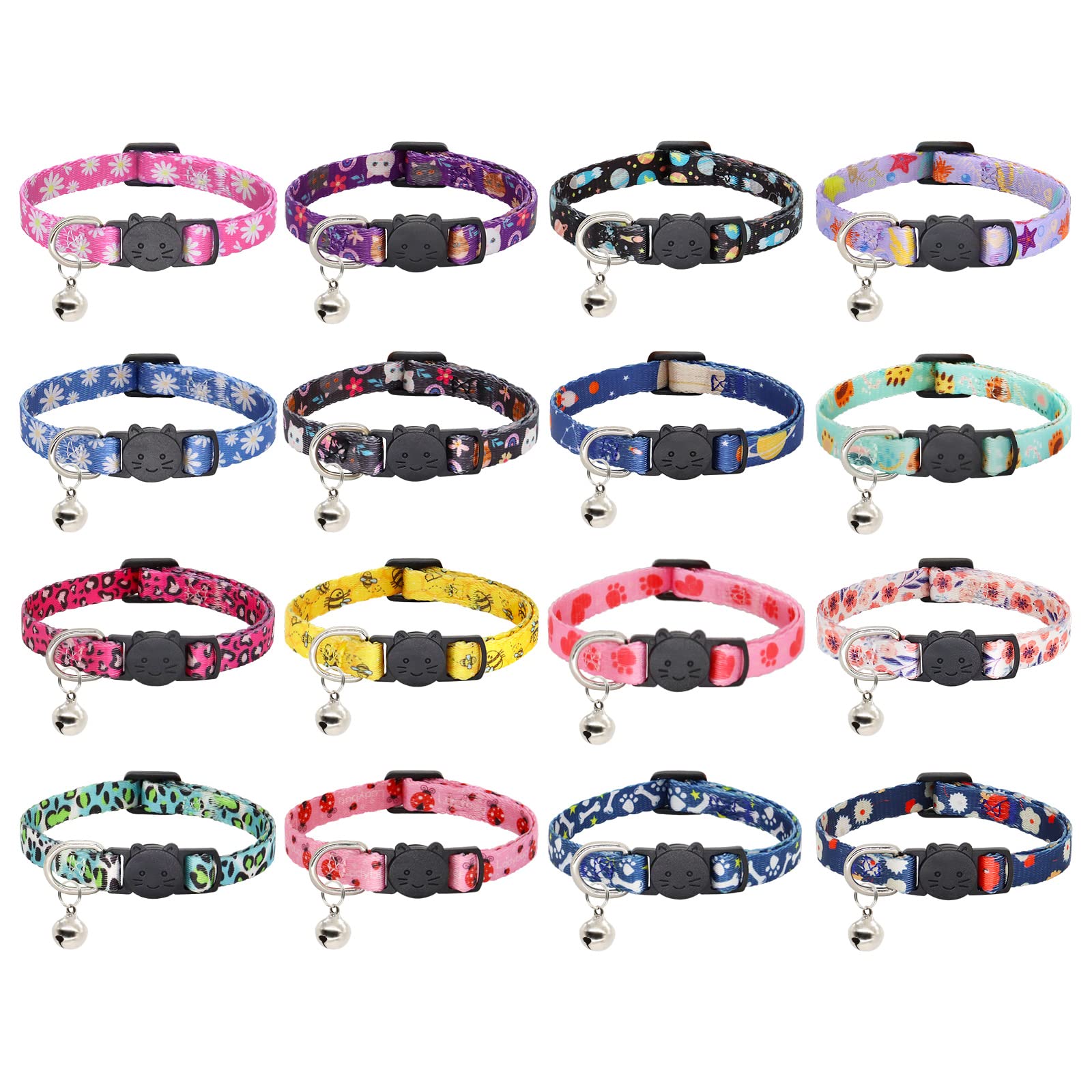 Giecooh Cat Collar, 2 Pack Breakaway Collar with Bells, Safety Buckle Kitten Collars for Boy and Girl Cats, Purple + Teal