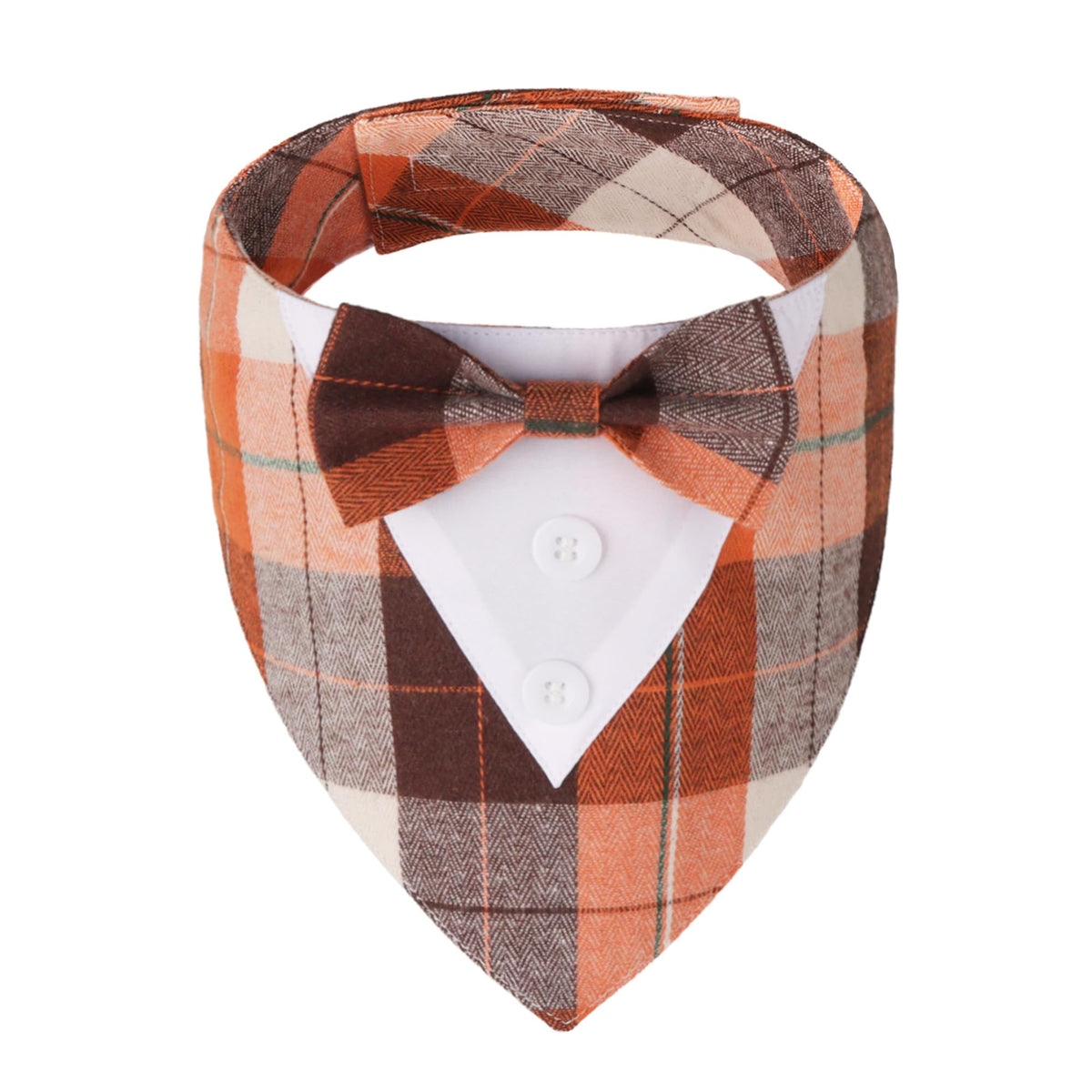 ADOGGYGO Fall Dog Tuxedo Bandana, Plaid Thanksgiving Dog Bow Tie Collar, XS