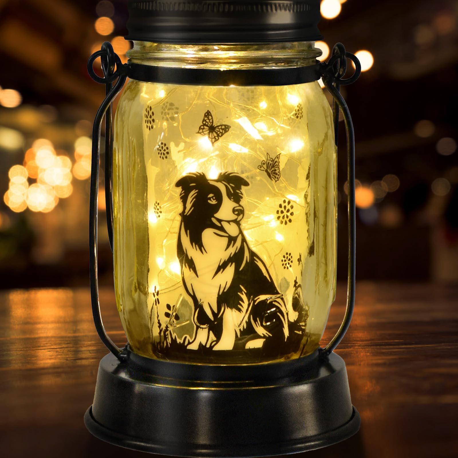 kyoryuger Border Collie Gifts for Women/Men Border Collie Solar Lanterns Dog Mom Birthday, Dog Lovers Lantern, Pet Loss Pet Memorial Lights, Solar Garden Decor Outside for Yard, Patio,Backyard,Porch