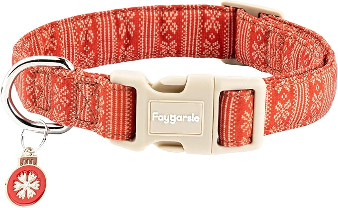 Faygarsle Christmas Dog Collar, Red Nordic Pattern, Holiday Pet Accessory,for Small Medium Large Dogs, M
