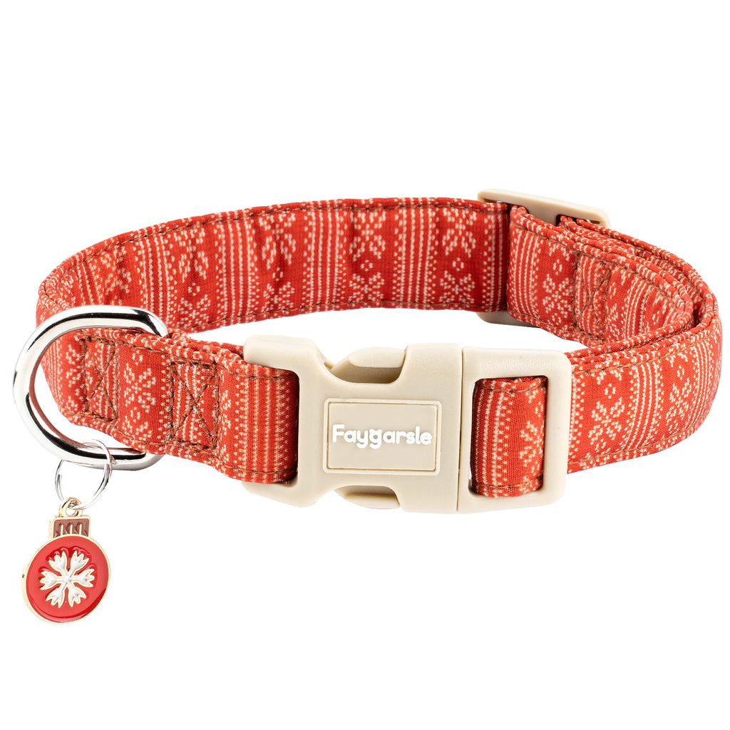 Faygarsle Christmas Dog Collar, Red Nordic Pattern, Holiday Pet Accessory,for Small Medium Large Dogs, M