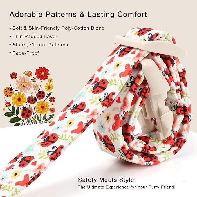 Babole Pet Ladybug Dog Collar for Large Dogs - Cute Spring/Summer Dog Collar, Lightweight Adjustable Cartoon Love Bug Garden Mom Dogs Collars with Quick Release Buckle L