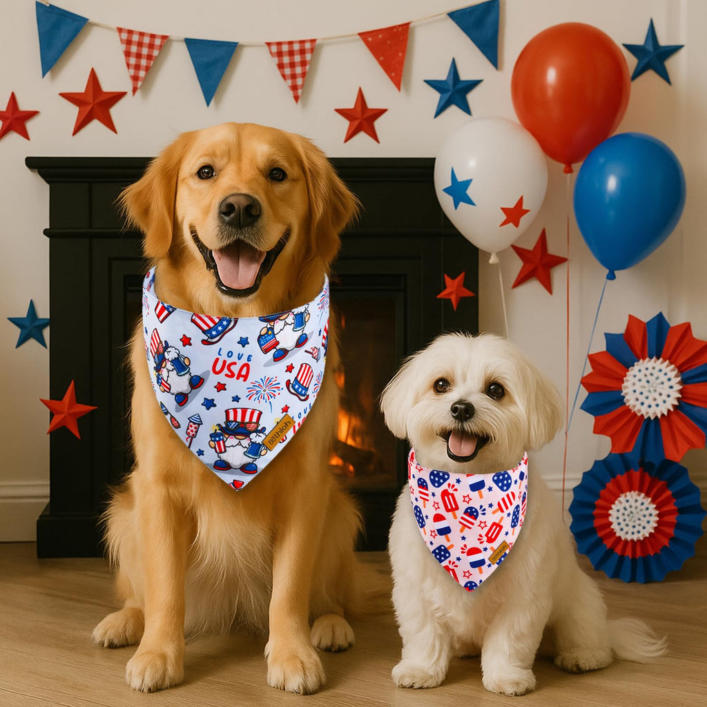 THLOH 4th of July Dog Bandanas with Snap Button, 2 Pack American Flag Pet Scarf for Boy & Girl, Premium Durable Fabric, Adjustable Fit, Patriotic Bandana for Large and Extra Large Dogs (X-Large)