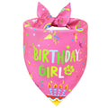 WoffBow Dog Birthday Girl Bandana for Large Dogs, Reversible Pink Scarf