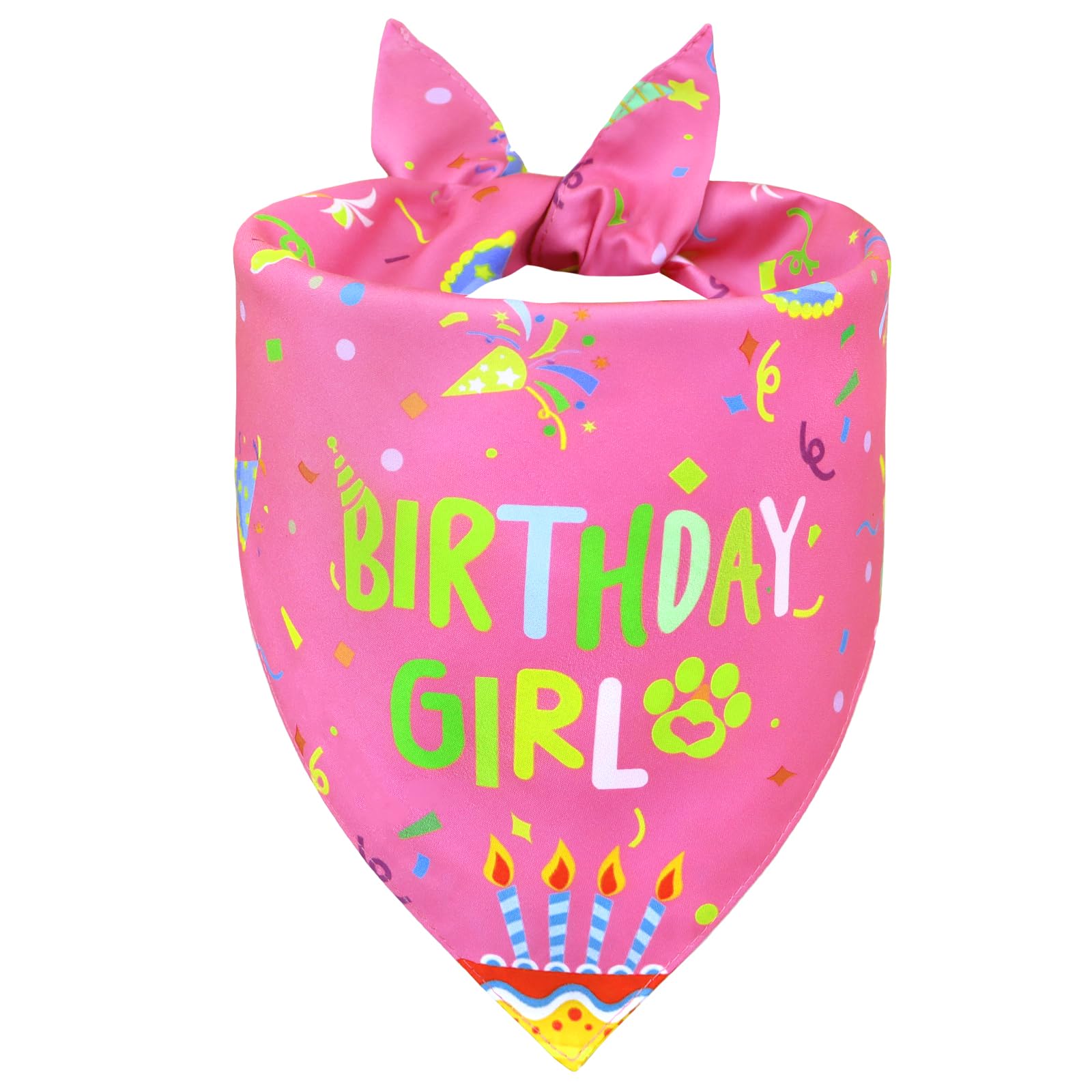 WoffBow Dog Birthday Girl Bandana for Large Dogs, Reversible Pink Scarf