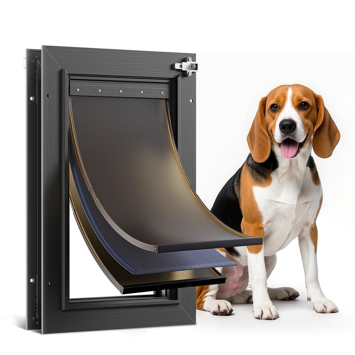 PETCOMING All Aluminum 3 Flaps Insulated Dog Door for Door (Medium)