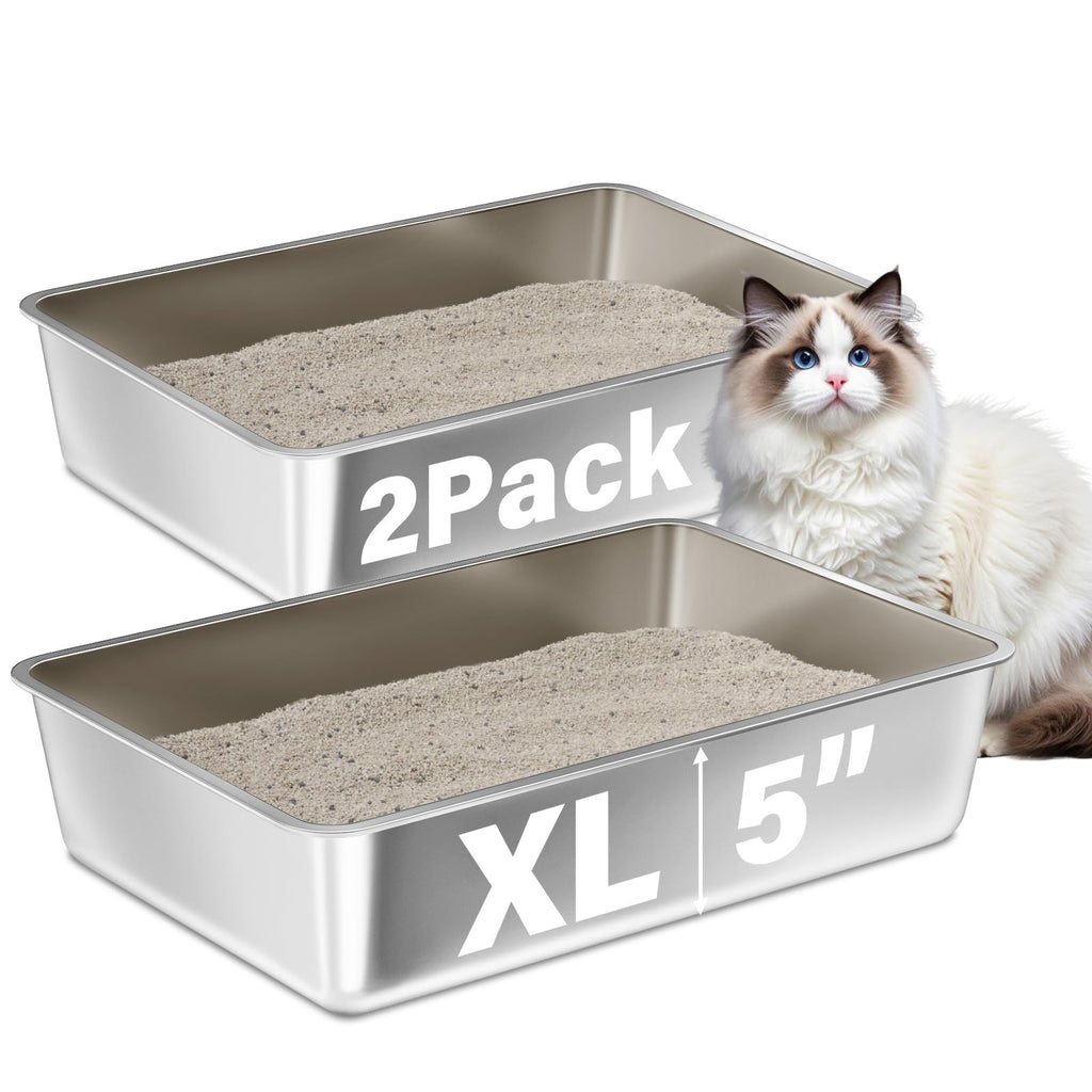 FUTAM Stainless Steel Litter Box 2 Pack, XLarge Metal Litter Box