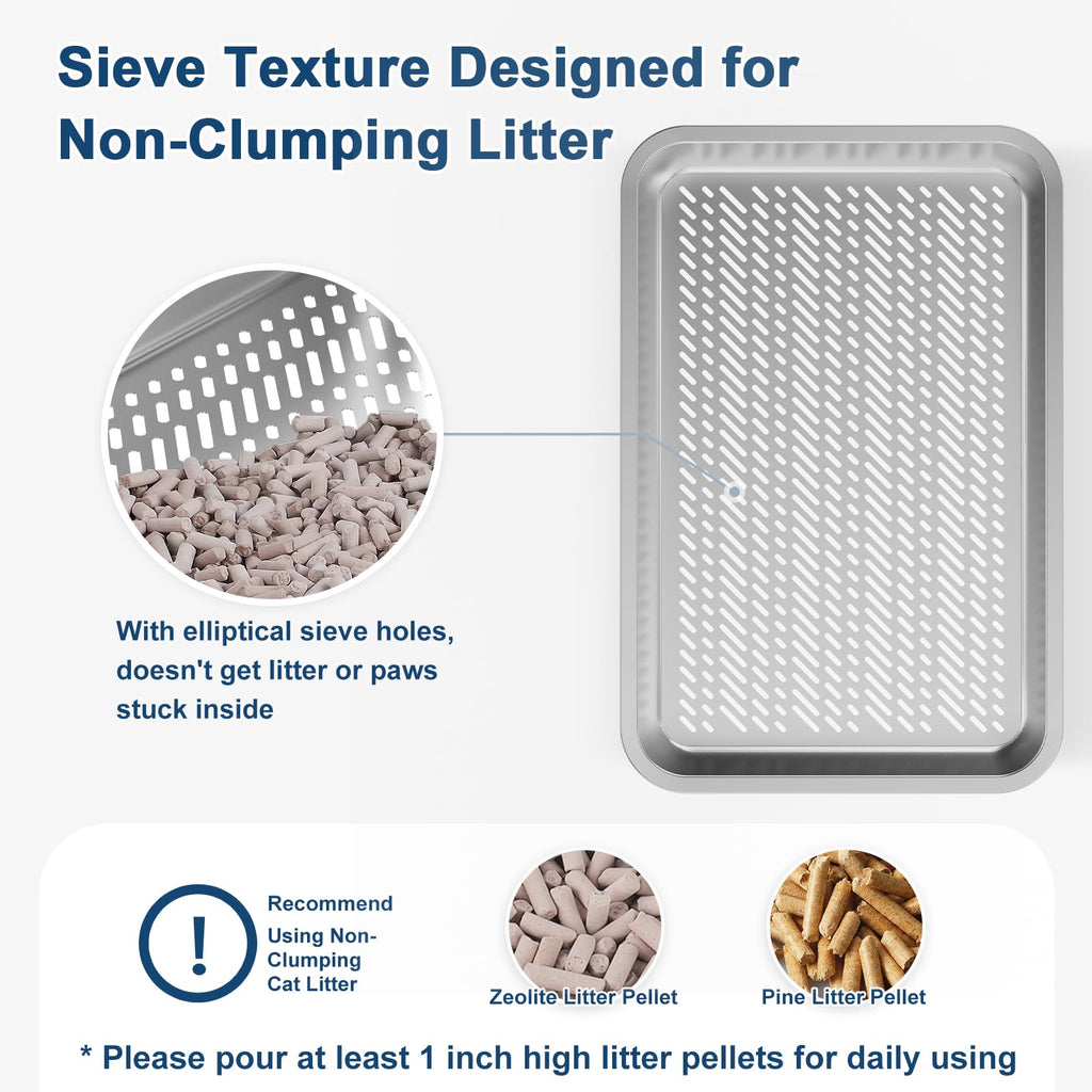 SuzziPaws L Stainless Steel Sifting Litter Box for Pine Pellets Multi-Cats