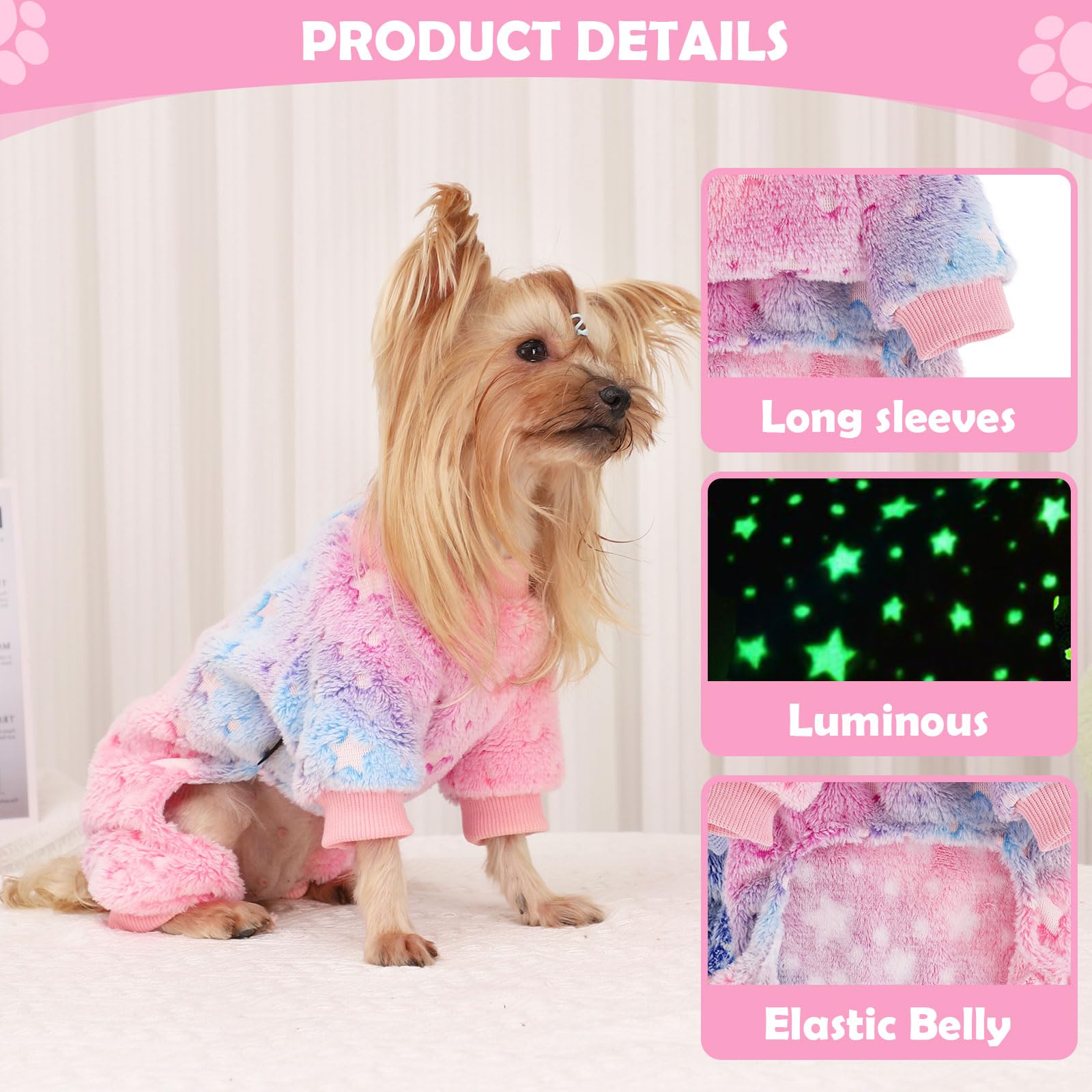 Fleece Pajamas for Small Dogs - Extra Small Puppy Clothes, Soft & Stretchy Dog Onesies - Cat & Chihuahua Yorkie Sizes XS