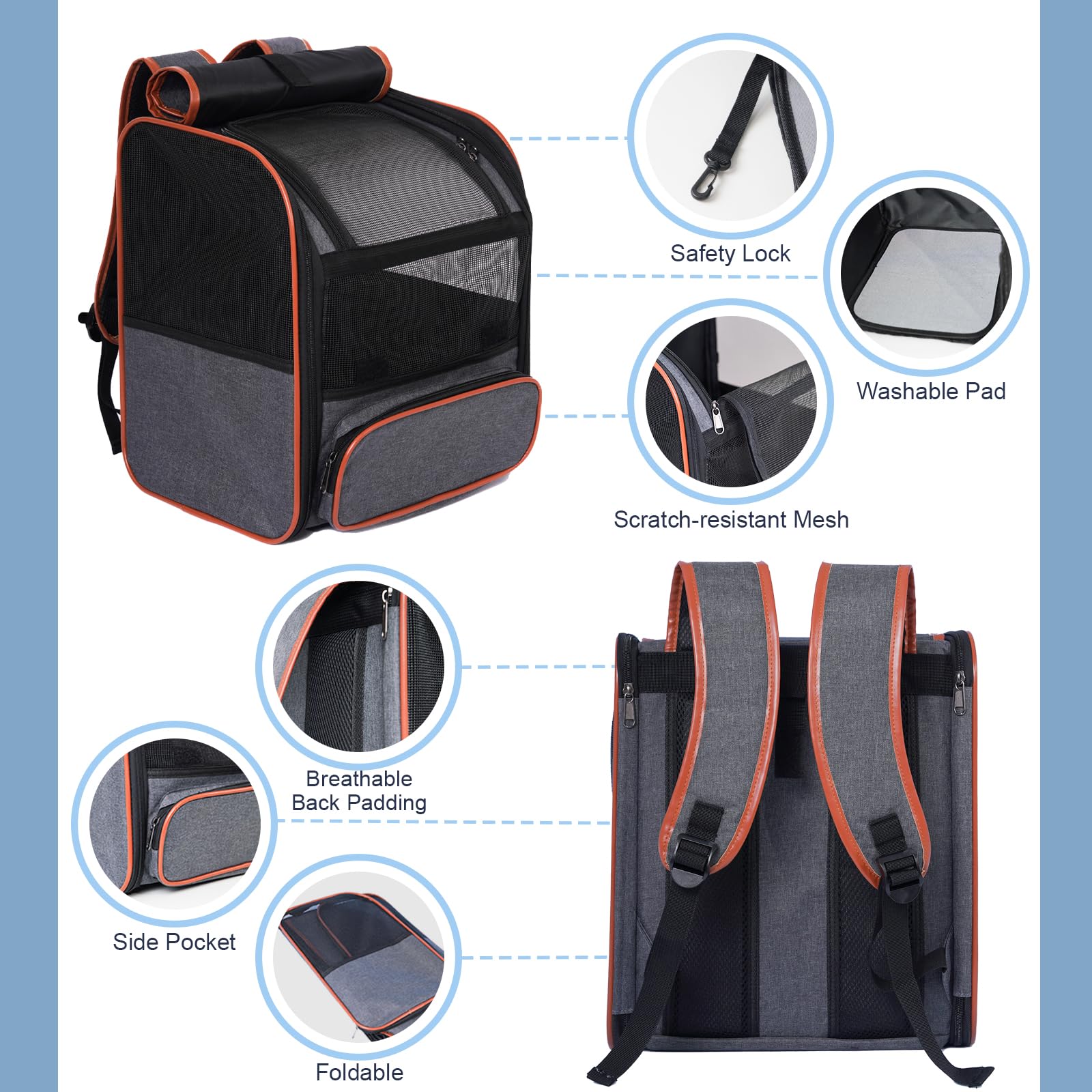 Pesen Cat Backpack Carrier, Breathable and Foldable, Up to 15 lbs