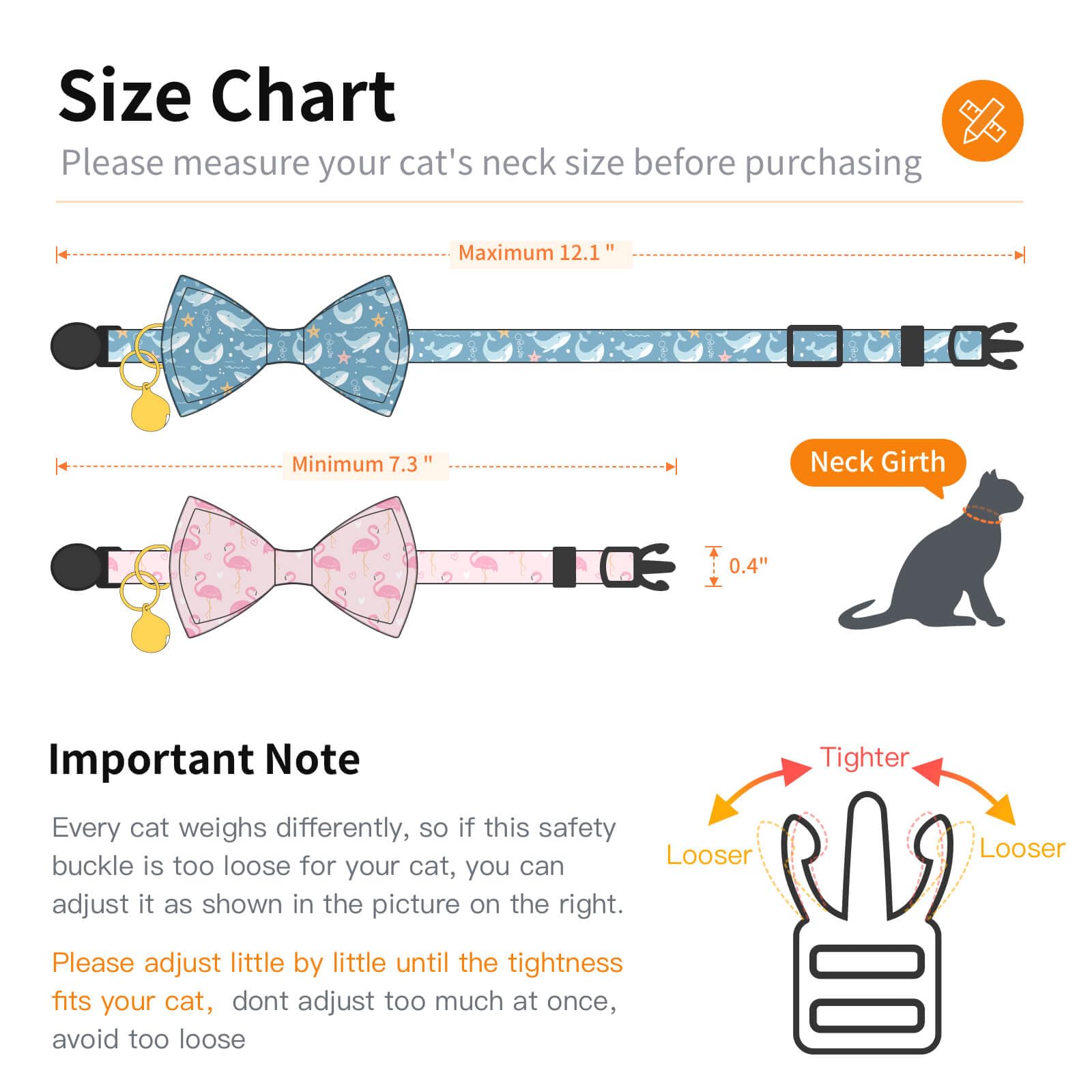Jelwuion 2 Pack Cotton Cat Collar with Bow Tie and Bell for Girl Boy Cats,Cute Pink Flamingo and Blue Whale Pattern Spring Summer Breakaway Cat Collar for Male Female Cats (Flamingo&Whale)