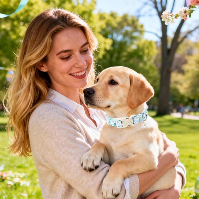 DOGWONG Easter Dog Collar-Cute Easter Rabbit Bunnies Egg Dog Collar, Adjustable Soft Easter Dog Collar for Small Medium Dogs, S
