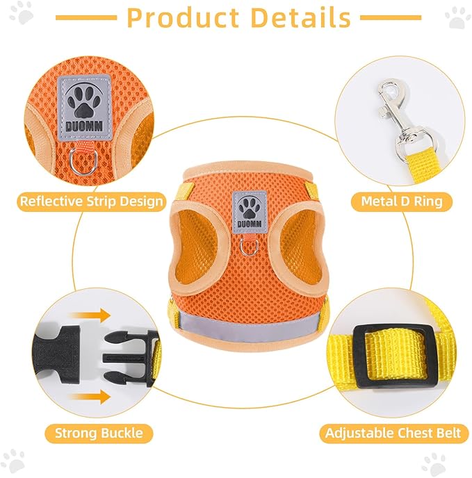 Cat & Dog Vest Harness - All Weather Mesh, Reflective Strap, Step-in Adjustable for Small Cats & Dogs (Orange, XS)