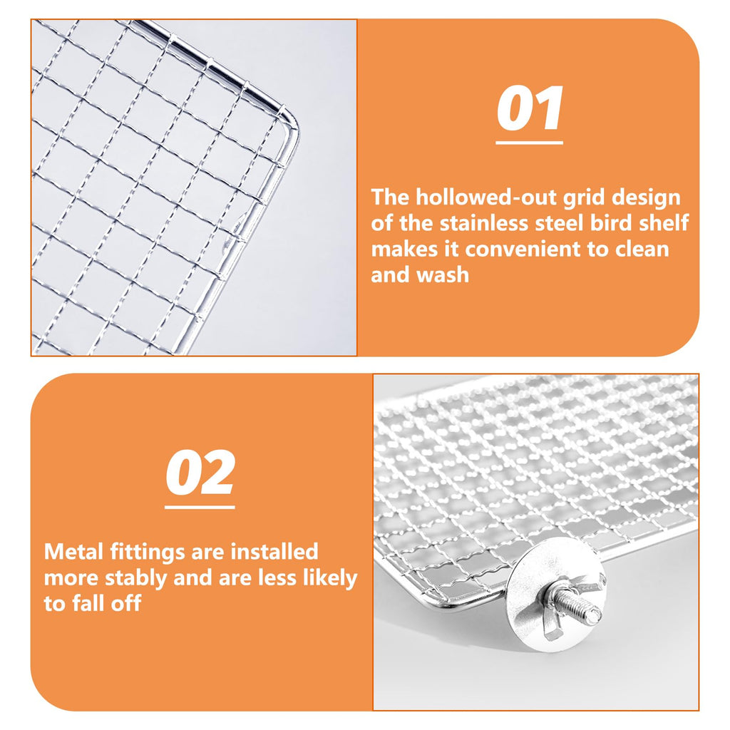 BNOSDM Bird Perch Platform 2 Pcs Stainless Steel Grid Parrot Perches Stand Shelf Parrots Platform Perch Small Birds Cage Accessories for Parakeets, Budgies, Conures, Cockatiels, Lovebirds (S)