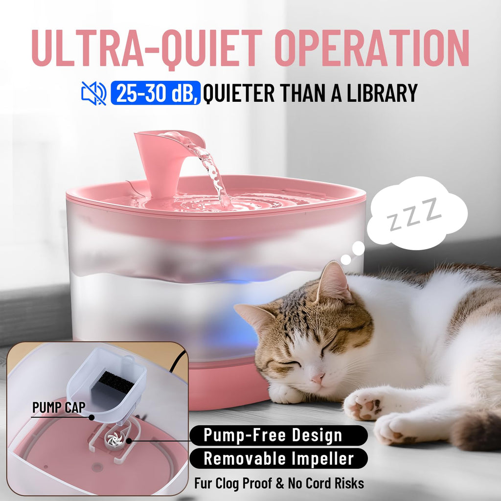 Veken 85oz/2.5L Cat Water Fountain with Detachable Tank for Cat, Dog, Red