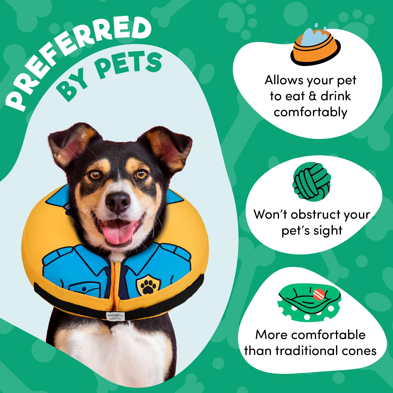 BENCMATE Inflatable Dog Cone Collar Alternative After Surgery Small