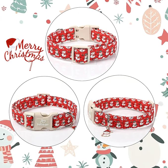 Babole Pet Christmas Dog Collar - Cute Red Snowman Christmas Puppy Collar with Safety Buckle, Soft Adjustable Holiday Dog Collars for Small Medium Large Dogs S