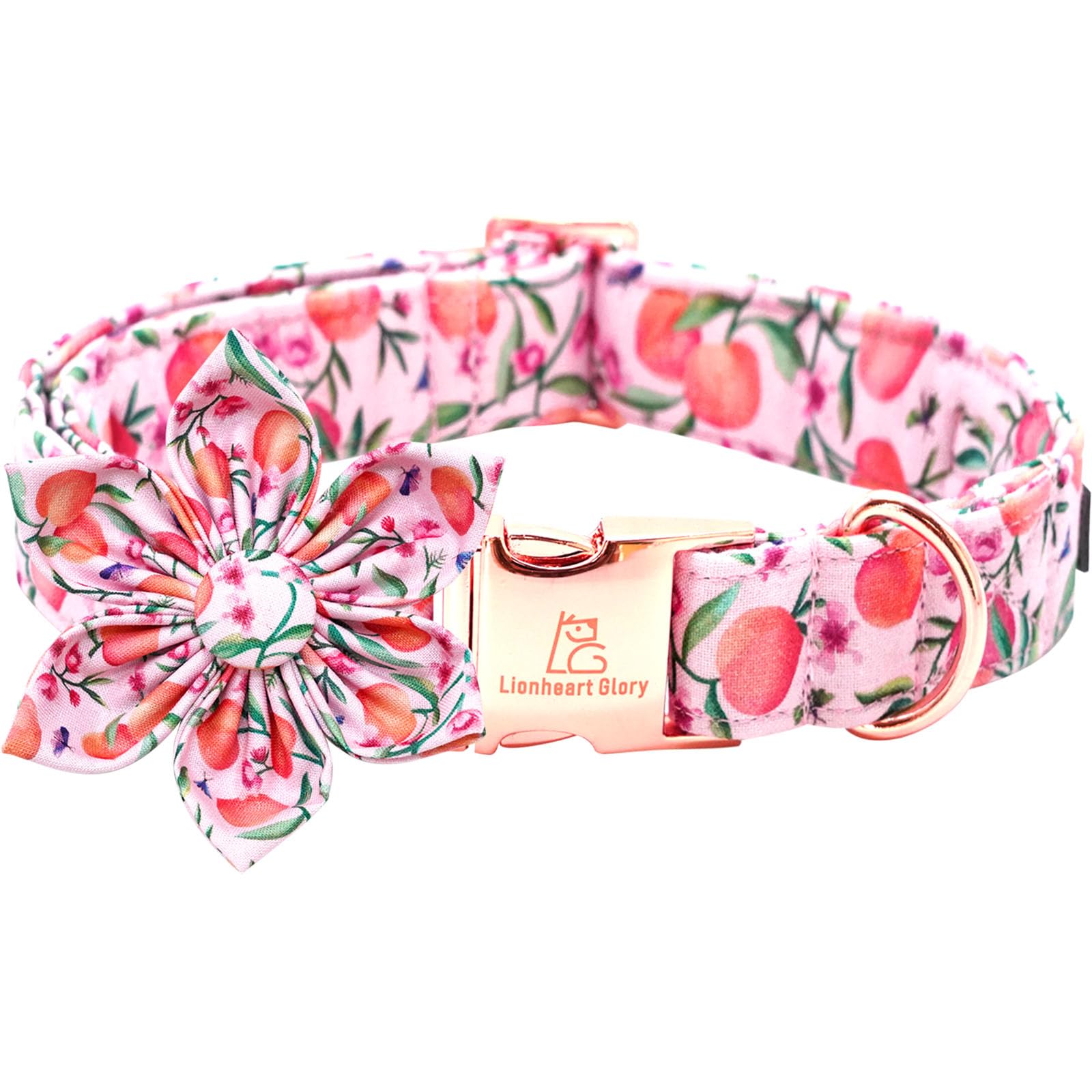 Lionheart Glory Pink Peach Dog Collar with Flower Bow for Small Dogs