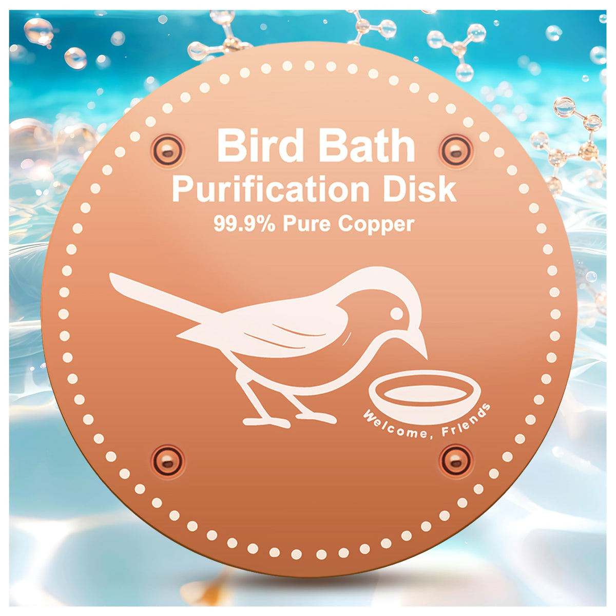 OICEME Bird Bath Purification Disk Pure Copper Outside Winter Solar Power Birdbath Heater Deicer Cage Hanging Bowl Metal Warmer Deck Railing Glass Concrete Ceramic Stone Stand Outdoor Fountain 3PCS