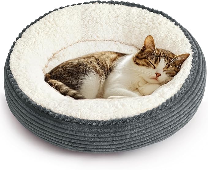 Love's cabin Round Donut Cat and Dog Cushion Bed, 20in Pet Bed for Cats or Small Dogs, Anti-Slip & Water-Resistant Bottom, Super Soft Durable Fabric Pet beds, Washable Luxury Cat Dog Bed Brown Stripe