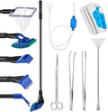 Tiangrid Aquarium Fish Tank Cleaning Tool Kit Include 4 Pcs Long Aquascape Tools Kit 1 Pcs Magnetic Glass Cleaner Brush 5 in 1 Fish Tank Gravel Cleaner and Siphon Vacuum for Terrarium Fish Tank Set