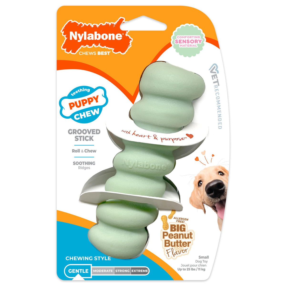 Nylabone Puppy Chew Sensory Material Grooved Stick Dog Chew Toy, Small