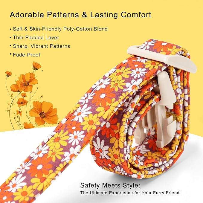 Babole Pet Fall Dog Collar Vintage Daisy Puppy Collar - Hippie Flower Dog Collars Light Comfortable Adjustable Pet Collars for Small Medium Large Girl Boy Dogs S