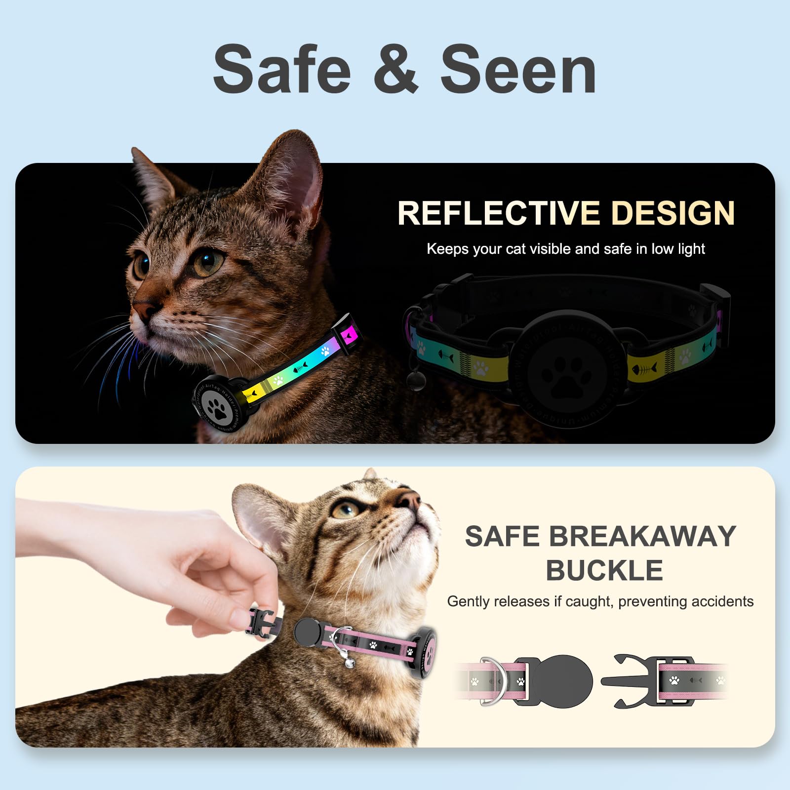 Airtag Cat Collar Breakaway, Reflective Cat Collar with AirTag Holder