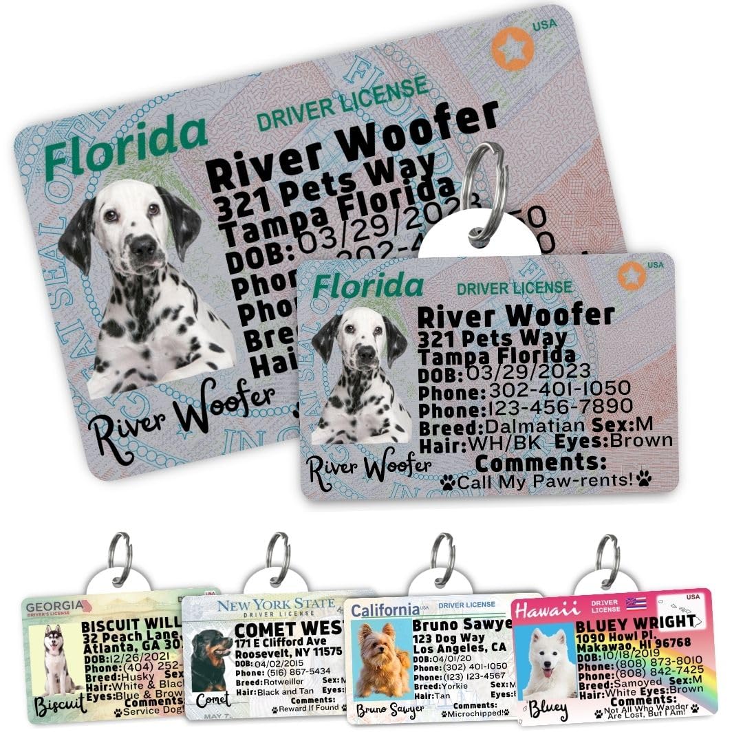 Dog Tags Personalized, Dog ID License Tag for Pets (Arizona, Wallet Card)