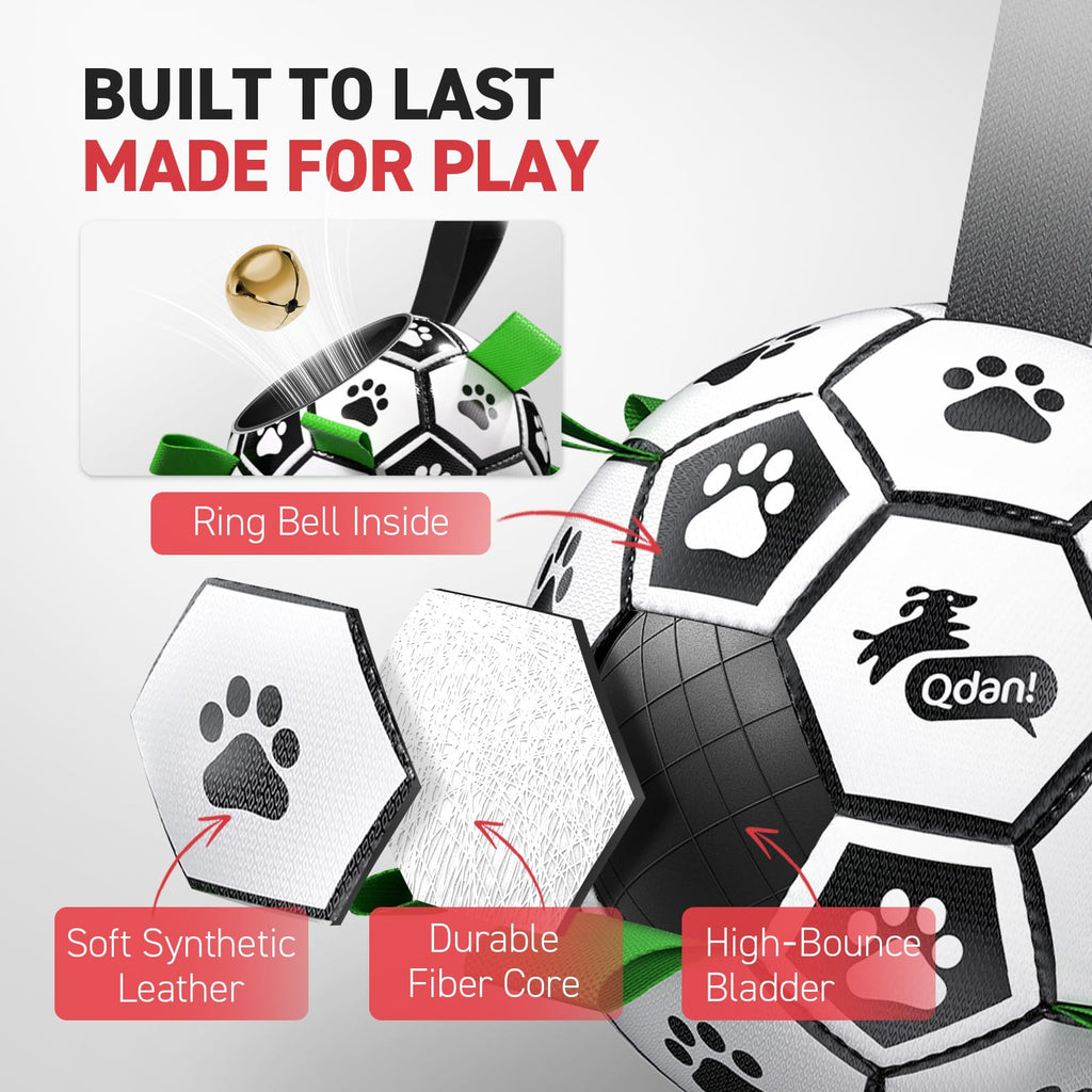 QDAN Dog Soccer Balls Toy with Bell Inside, Squeaky Ball for Large Dogs