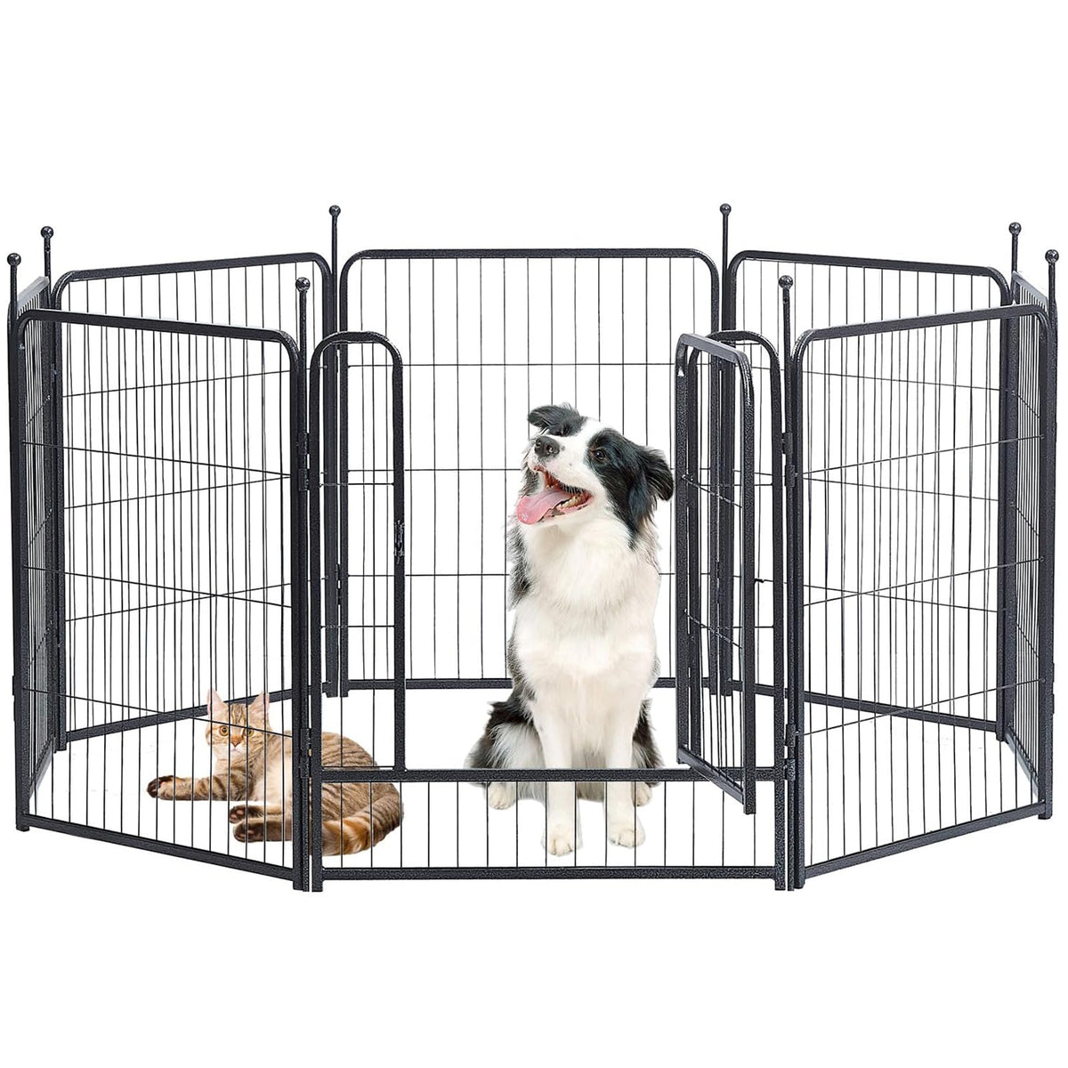 Dog Playpen,32/40/45 Inch Height in Heavy Duty, Folding Indoor Outdoor Anti-Rust Dog Exercise Fence, Portable Pet Playpen with Door for Large Medium Small Dogs and Pet (32 Panels, 45 Inch) Silver