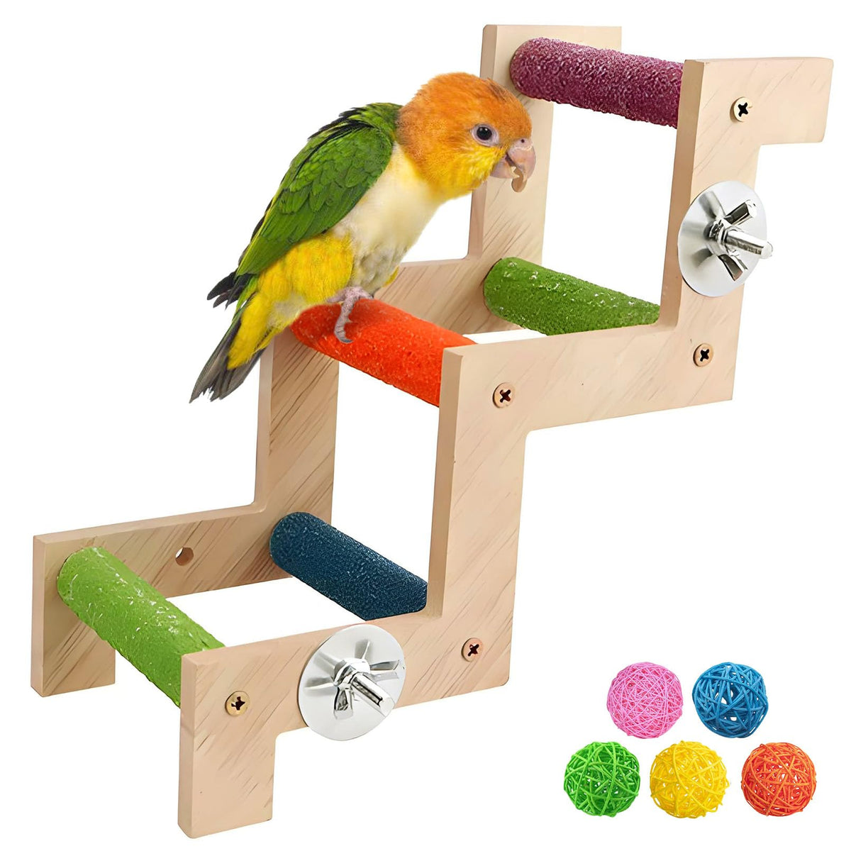 Hamiledyi Nature Wooden Bird Ladder Pet Parrots Climb Bridge Exercise Stands for Parakeet Climbing Chewing Bridge Bird Cage Accessories for Cockatiel Parakeet Lovebirds Budgie