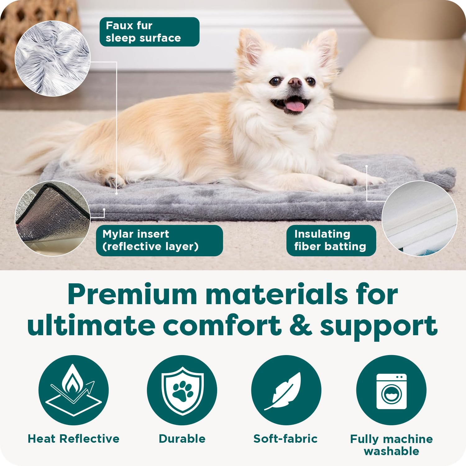 Furhaven ThermaNAP Self-Warming Cat Bed for Indoor Cats & Large/Medium Dogs, Washable & Reflects Body Heat - Quilted Faux Fur Reflective Bed Mat - Snow Leopard, Large