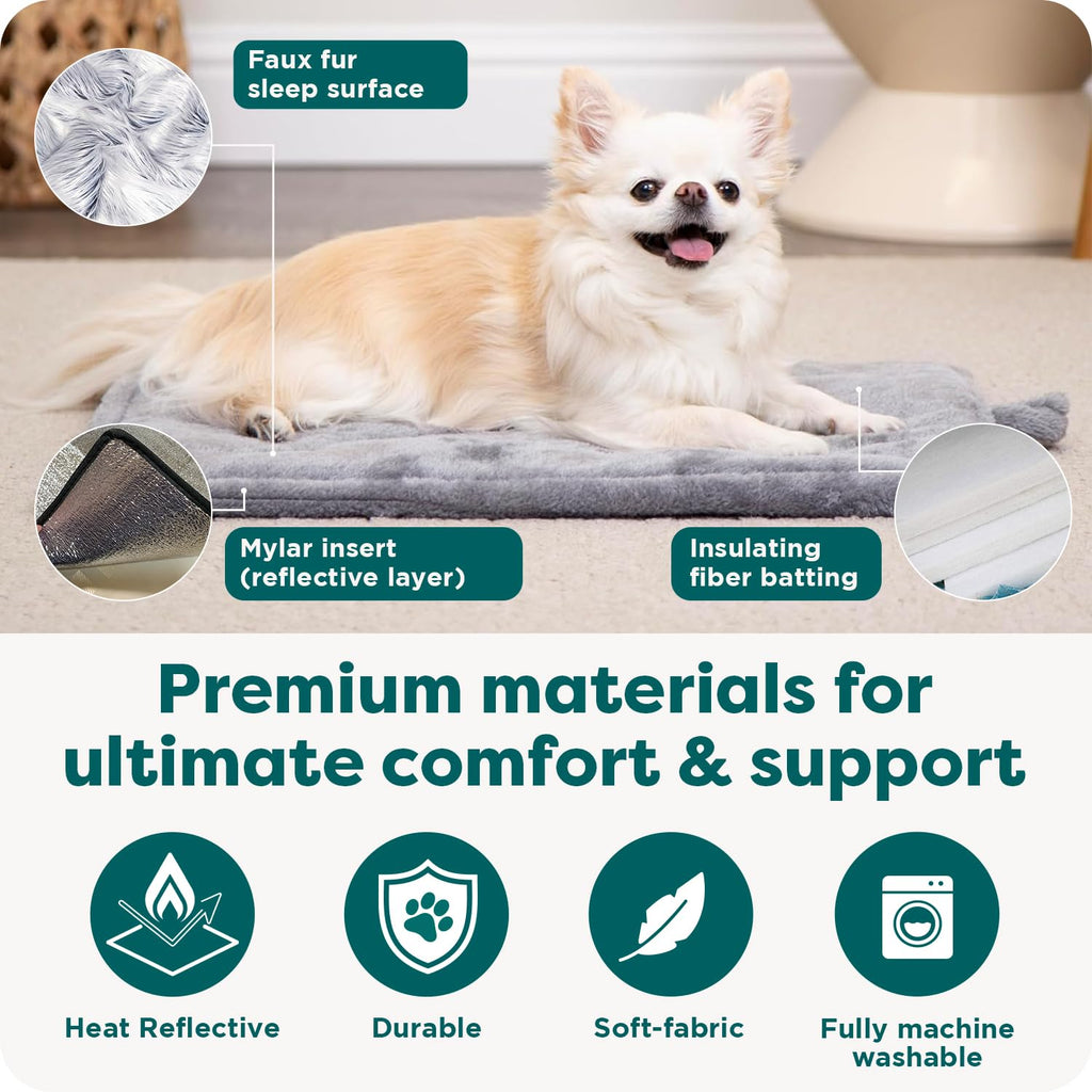 Furhaven ThermaNAP Self-Warming Cat Bed for Indoor Cats & Small Dogs, Washable & Reflects Body Heat - Quilted Faux Fur Reflective Bed Mat - Leopard, Small