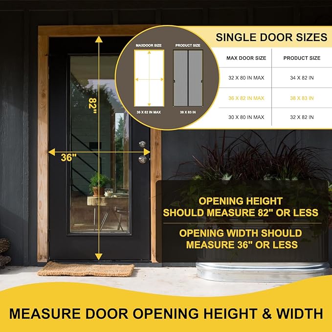 Magnetic Screen Door - Fits Door Opening 36 x 82 in, Actual Screen Size 38"x83", Hands Free Mesh Partition,Heavy Duty Curtain Keeps Bugs Out, Frame Hook & Loop, Pet and Kid Friendly
