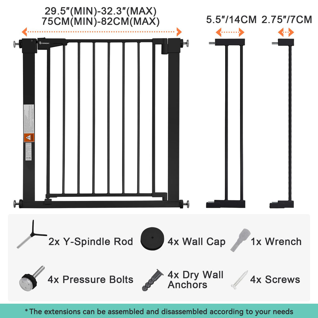 COMOMY 30" Tall Baby Gate for Stairs Doorways, Fits 29.5" to 40.5" Openings