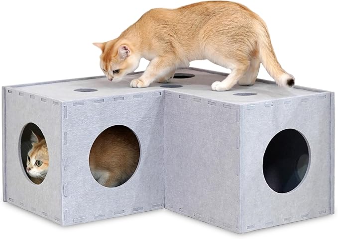 PETKARAY Felt Cat Puzzle Toy, Interactive Cat Toys for Indoor Cats, Interactive Maze for Kitten Felt Puzzle Box with Ball