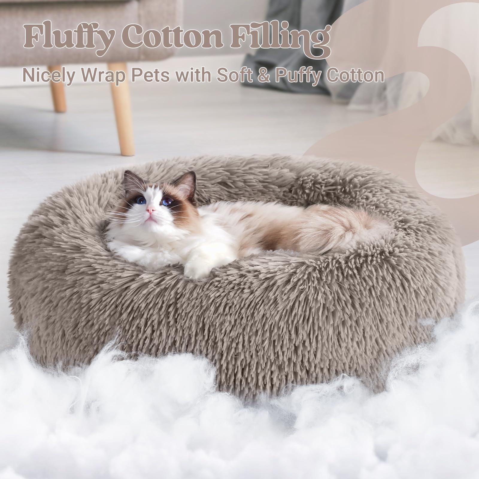 rabbitgoo Calming Cat Beds for Indoor Cats, 20 inches, Khaki