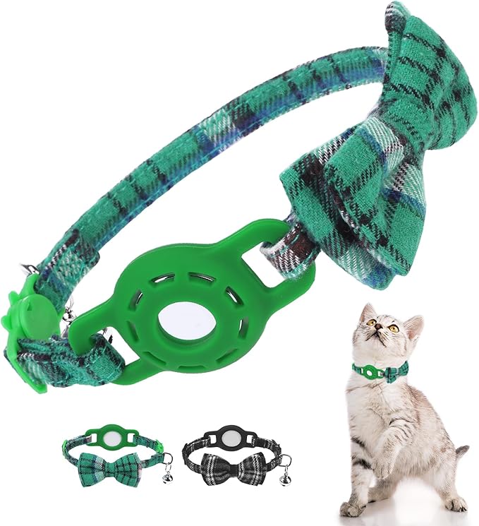 DILLYBUD Airtag Cat Collar Breakaway, Bow Tie Collar with Airtag Holder