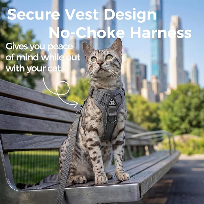 Cat Harness and Leash Set Escape Proof Tactical Extra Large Kitten Harness Emotional Support Cat Vest, Grey, XXL