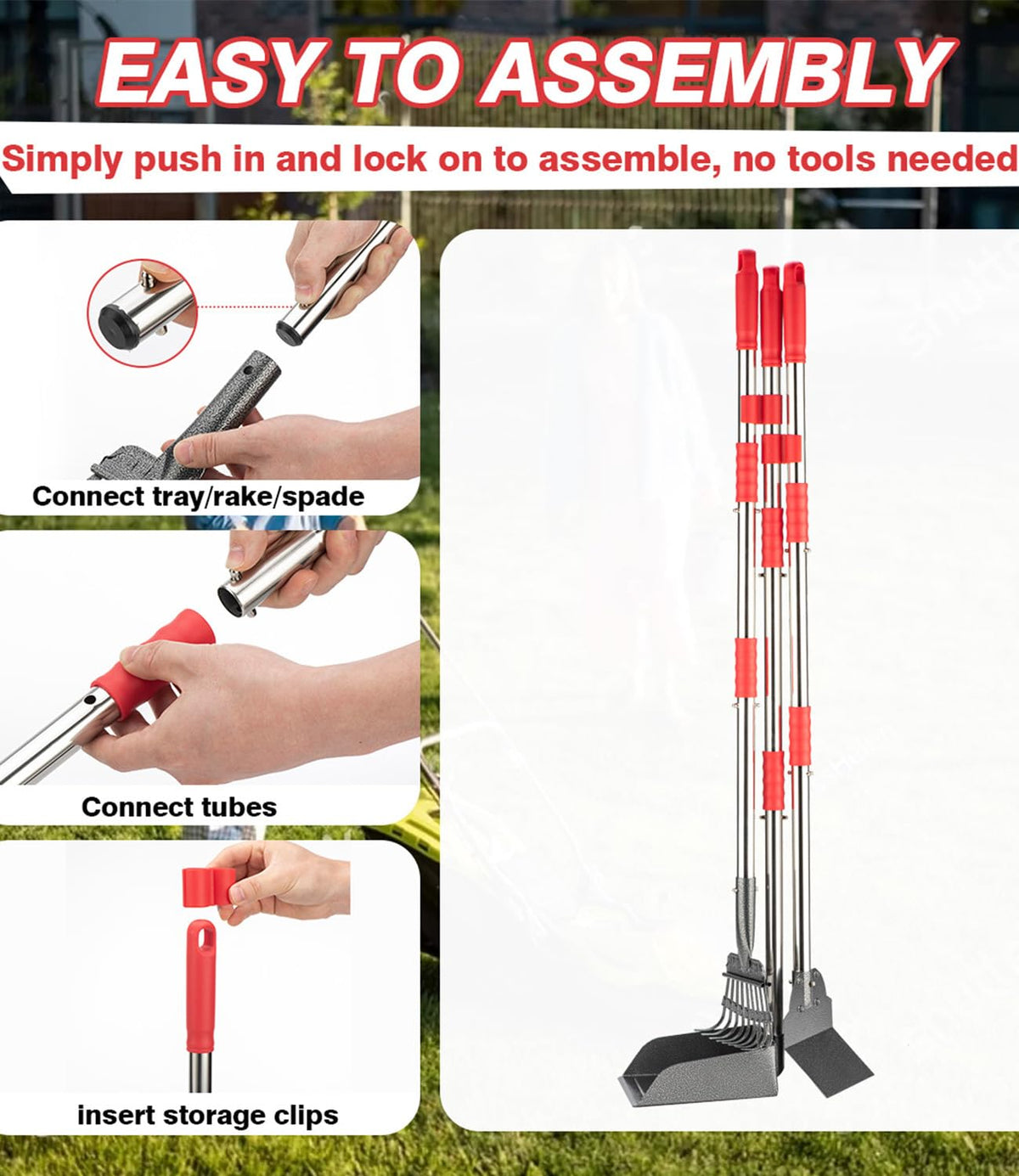 FUSBUNTY Long Handle Dog Pooper Scooper, Heavy Duty Stainless Steel Rake